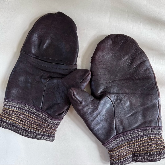 Vintage Leather Wool Lined Mittens - Picture 3 of 6